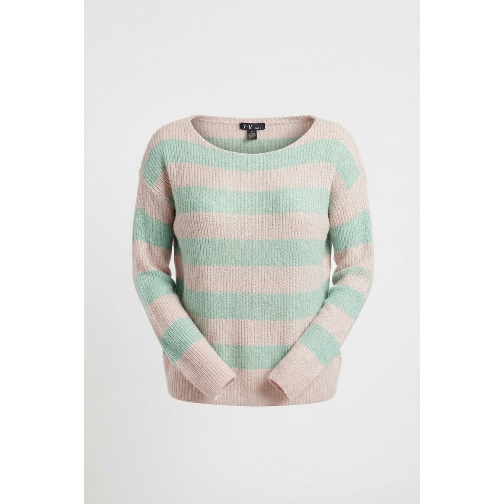 Theory Cashmere Green Cream Pastel Stripes Dophamine Preppy Cozy Sweater sz SP